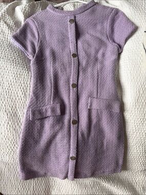Zara Lilac Button-Front Textured Short Sleeve Dress